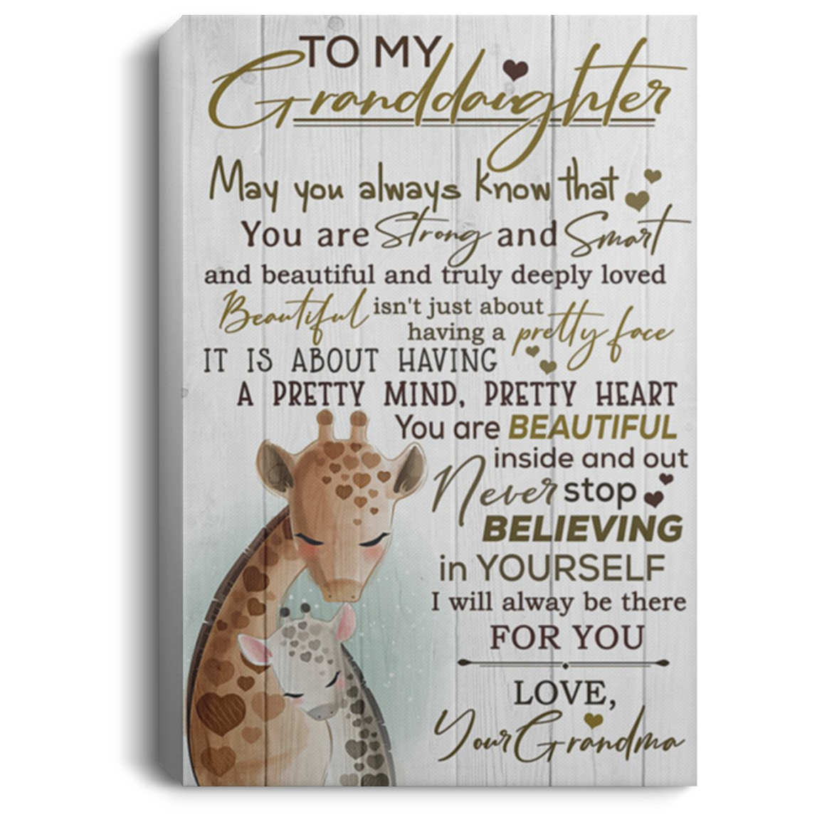 200813BB Grandma To Granddaughter Giraffe Canvas Poster Motivation Never Stop Believing In Yourself I Will Always Be There For You Poster 8x12 12x18 16x24