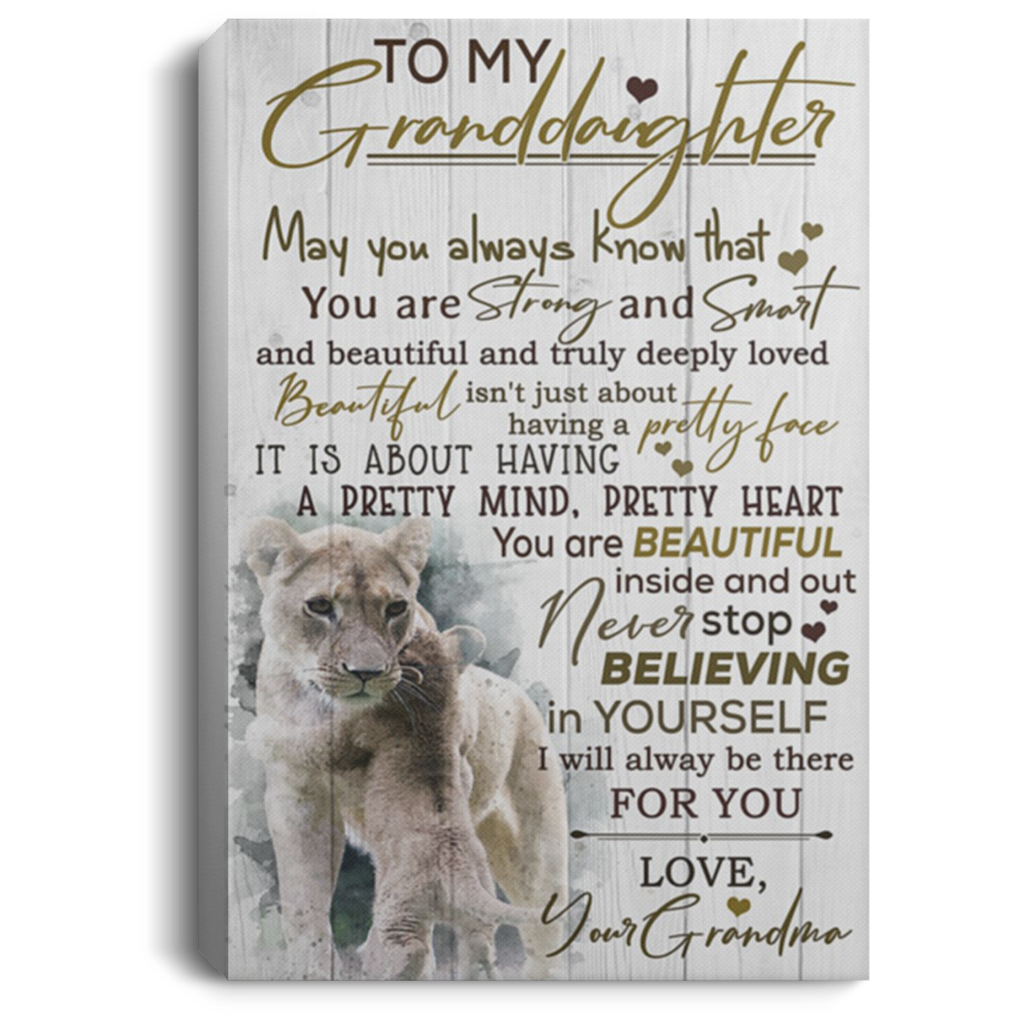 200813BB Grandma To Granddaughter Lion Wrapped Framed Canvas Wall Art - Never Stop Believing In Yourself I Will Always Be There For You Poster 8x12 12x18 16x24