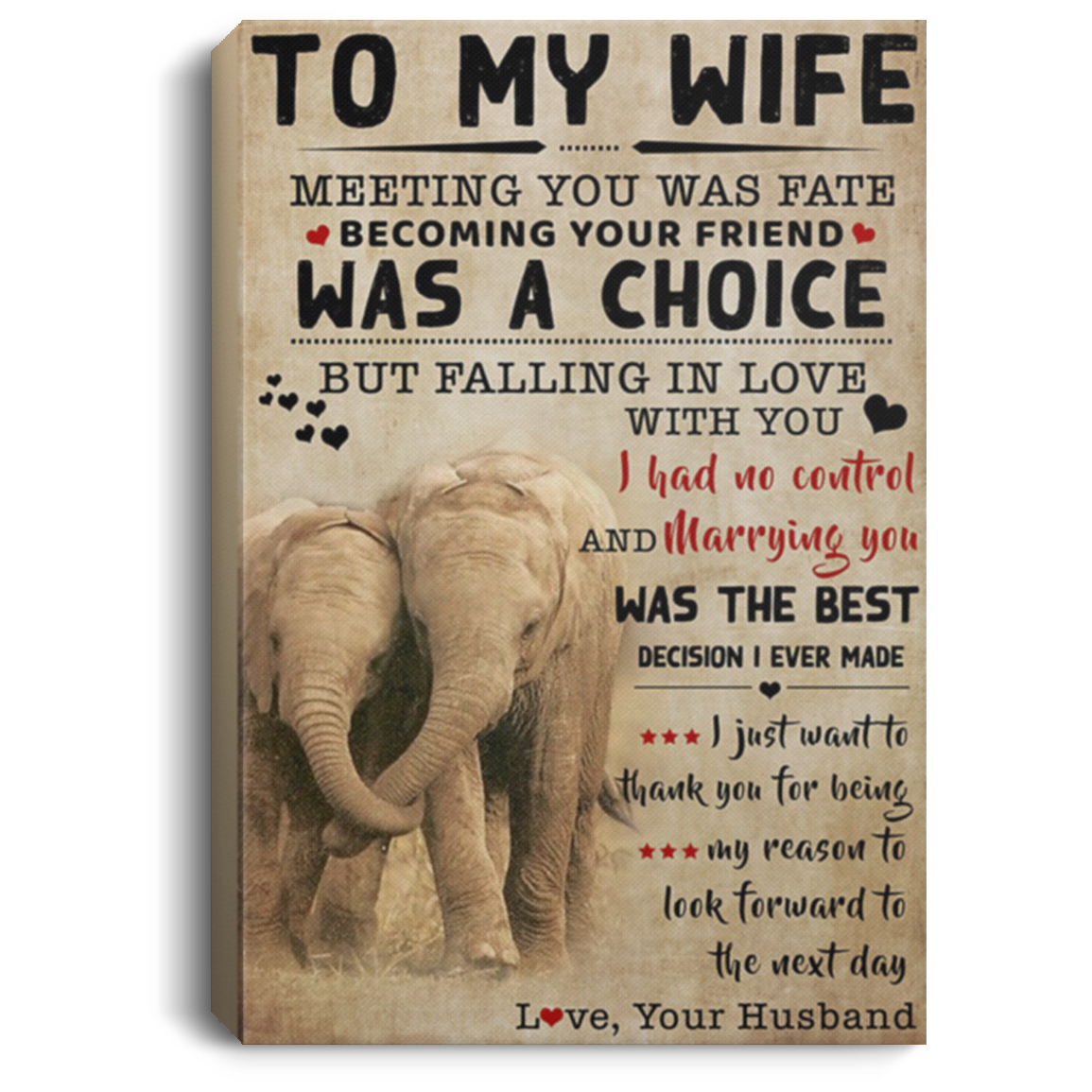 200813BB Husband To Wife Elephant Wall Art Canvas Posters I Just Want To Thank You For Being My Reason To Look Forward To The Next Day 8x12 12x18 16x24