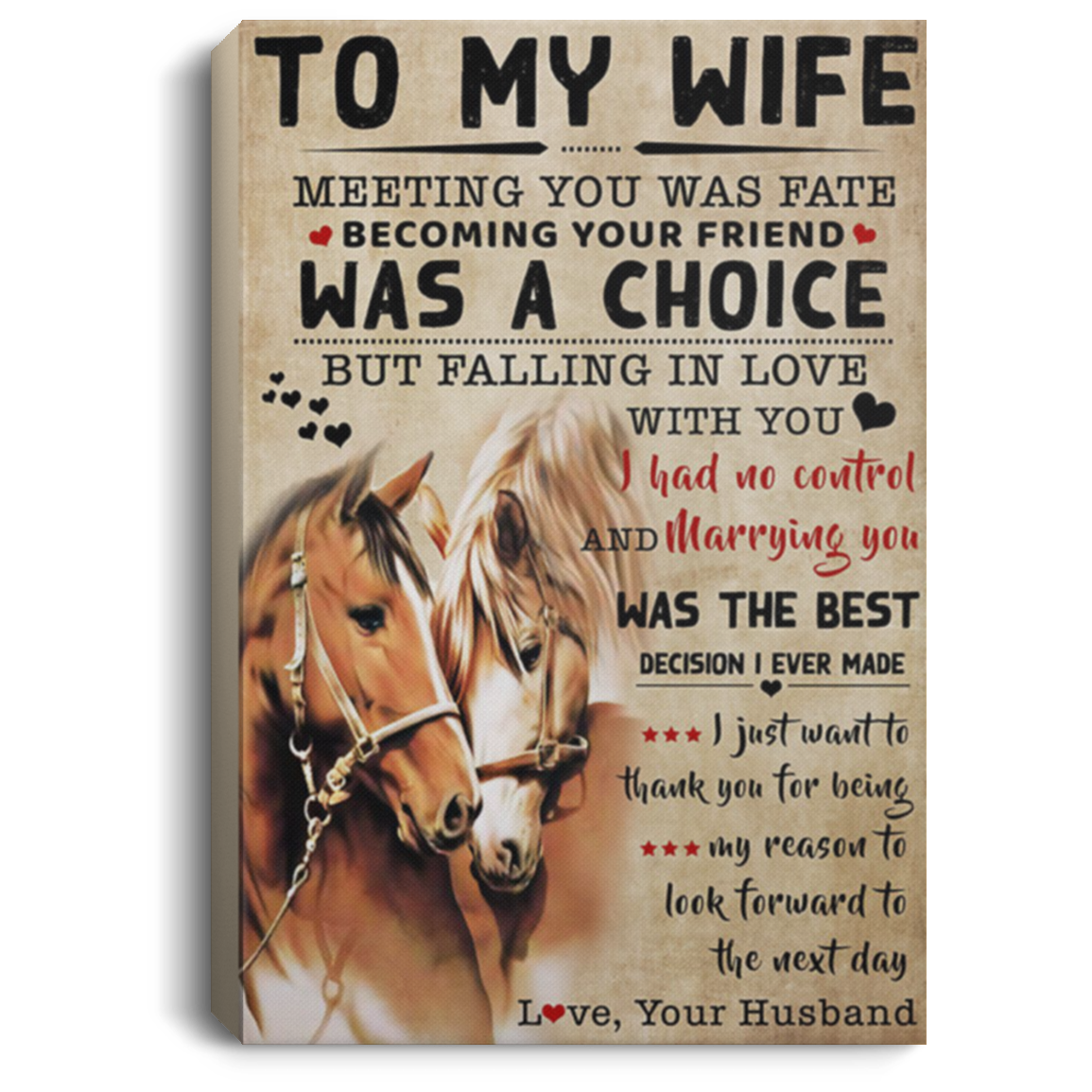 200813BB Husband To Wife Horse Family Canvas Art I Just Want To Thank You For Being My Reason To Look Forward To The Next Day Poster 8x12 12x18 16x24