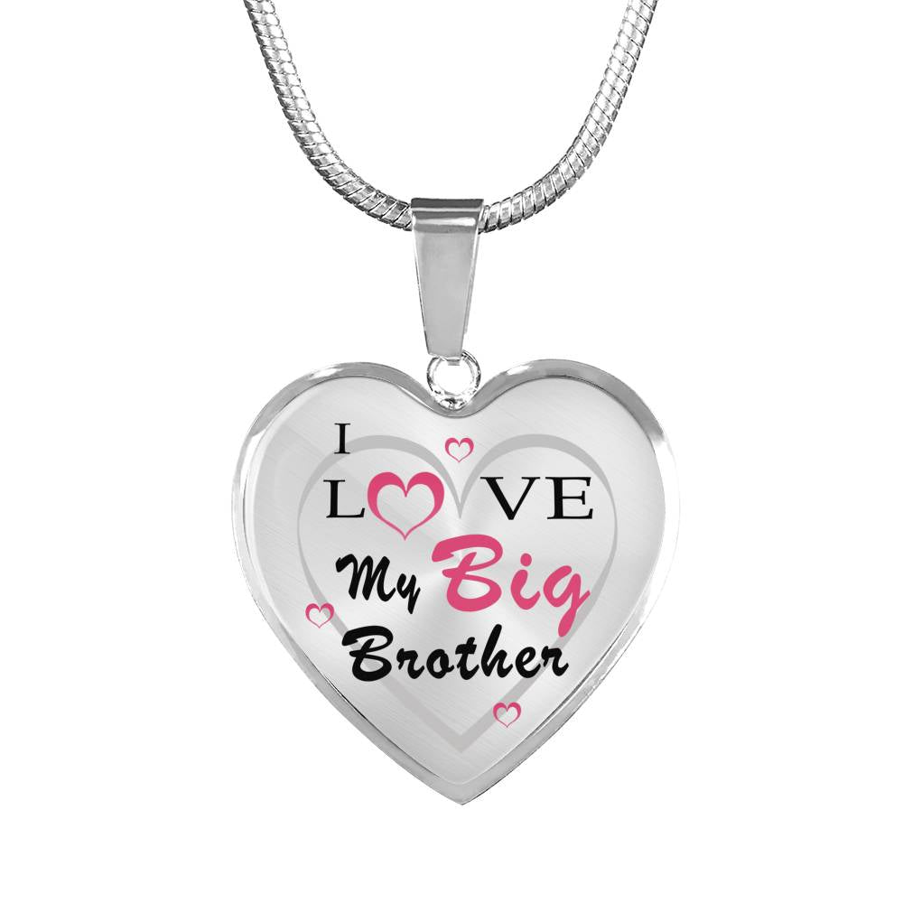 I Love My Big Brother Heart Pendant Necklace - Fashion Jewelry for Men and Boys - Anniversary Present for Him, Best Friends