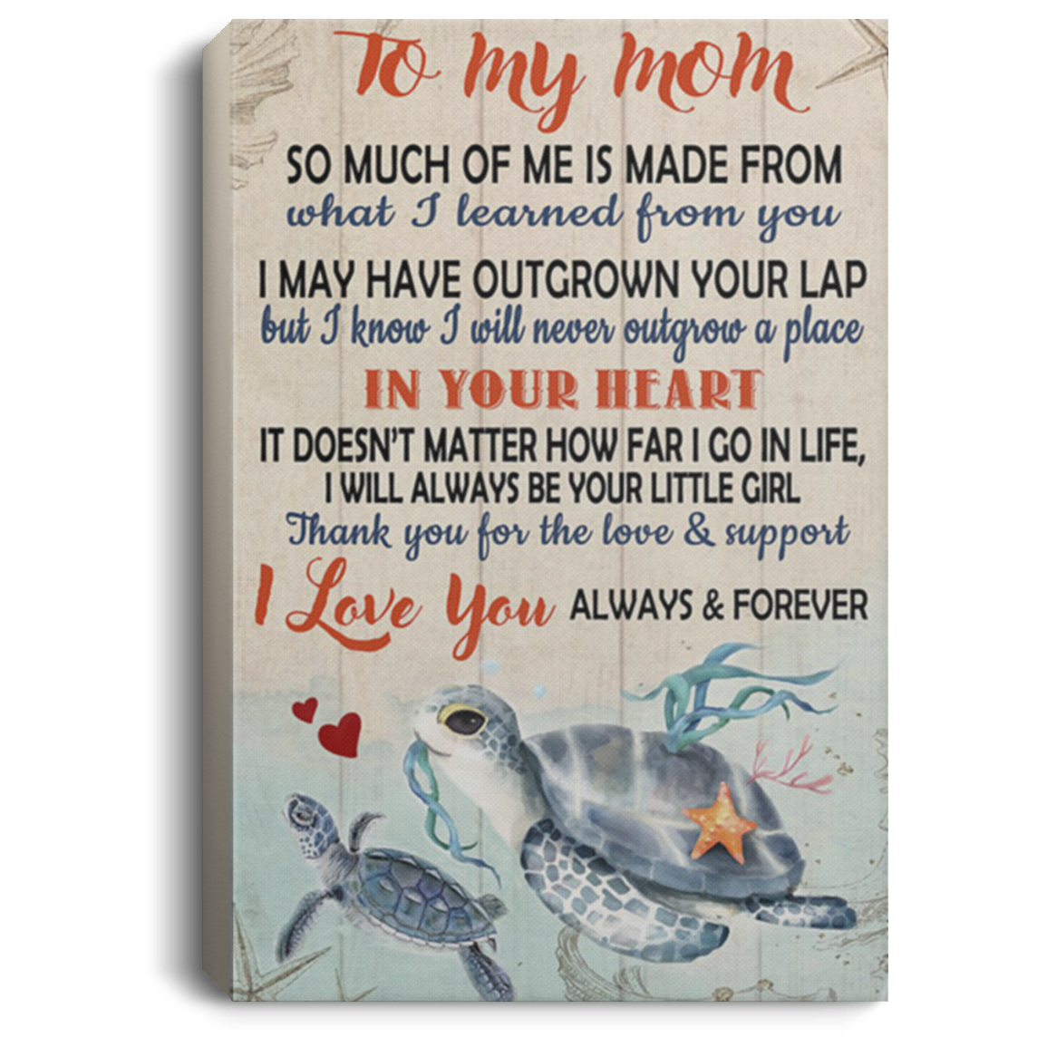 200813BB Mom Gift From Daughter - To My Mom So Much Of Me Is Made From What I Learned From You Sea Turtle Wrapped Framed Canvas Poster Print 8x12 12x18 16x24