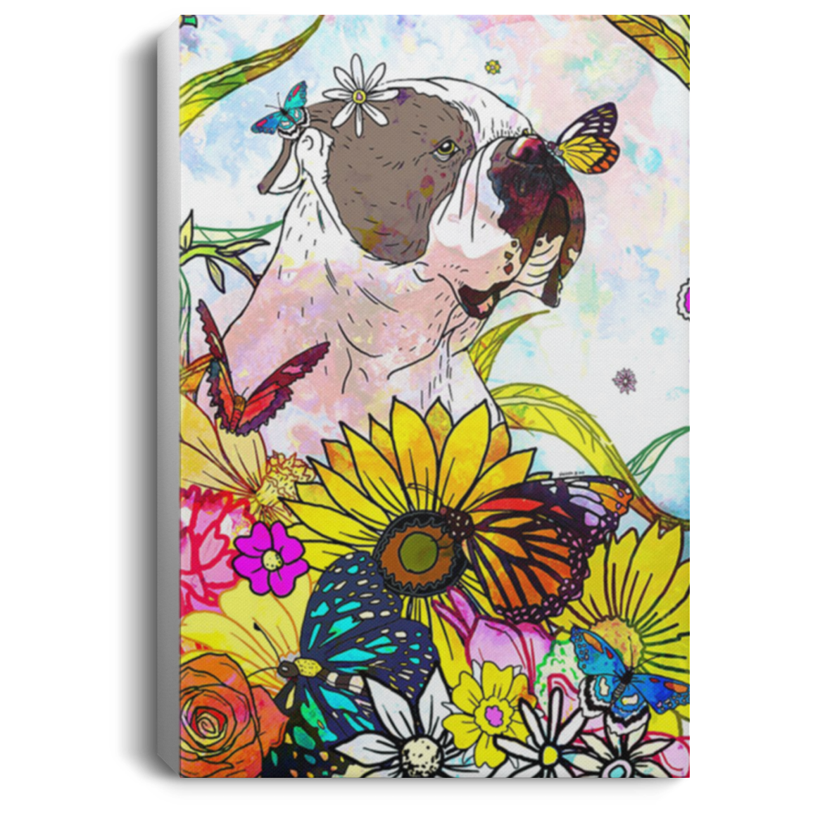 200822H Bulldog Flower Canvas Wall Art Print Poster Gift For Men Women Wrapped Ready To Hang 8x12 12x18 16x24