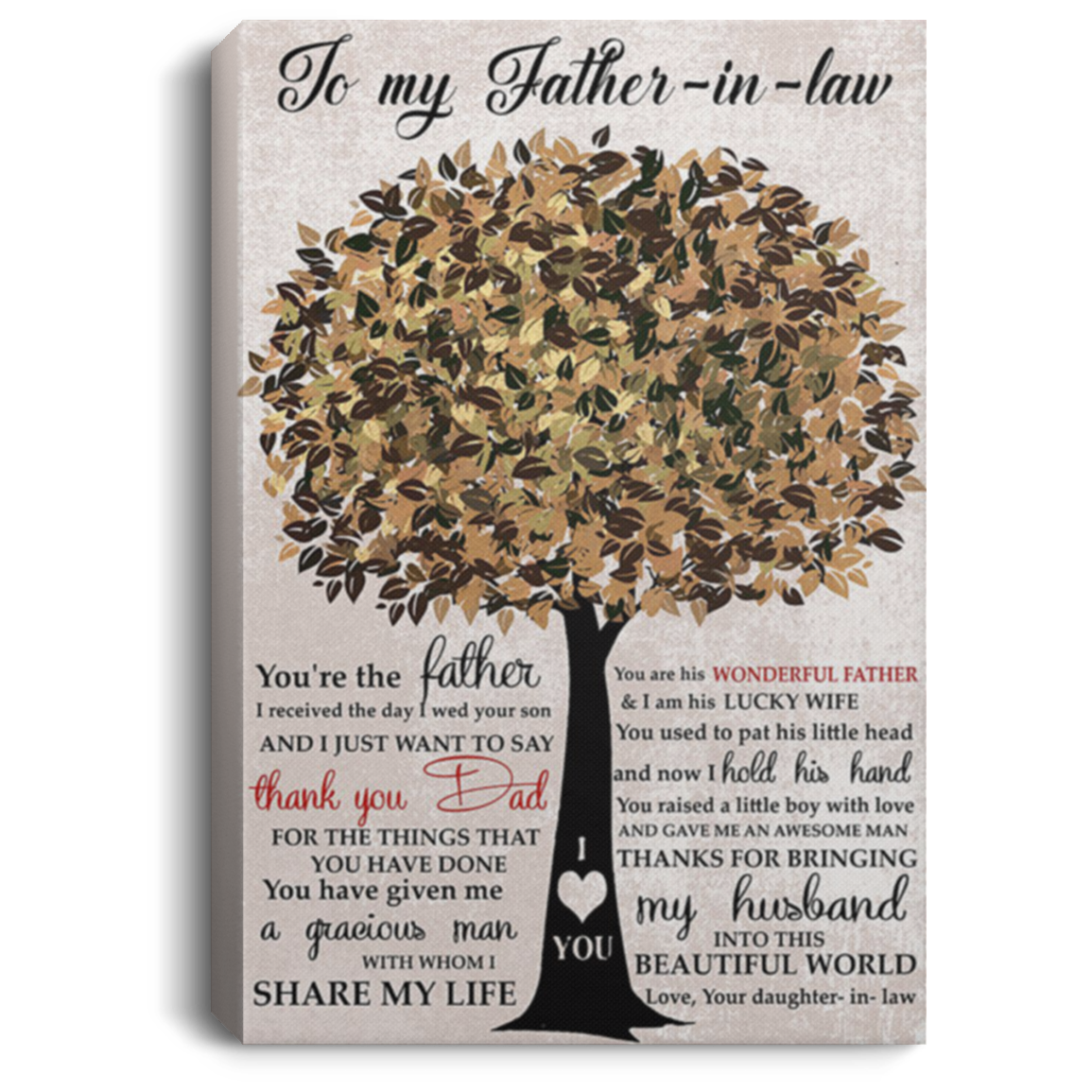 200813BB To My Father In Law Canvas Art Wall Decor For Living Room Bedroom Birthday Christmas Ideas Great Gift Decoration 8x12 12x18 16x24