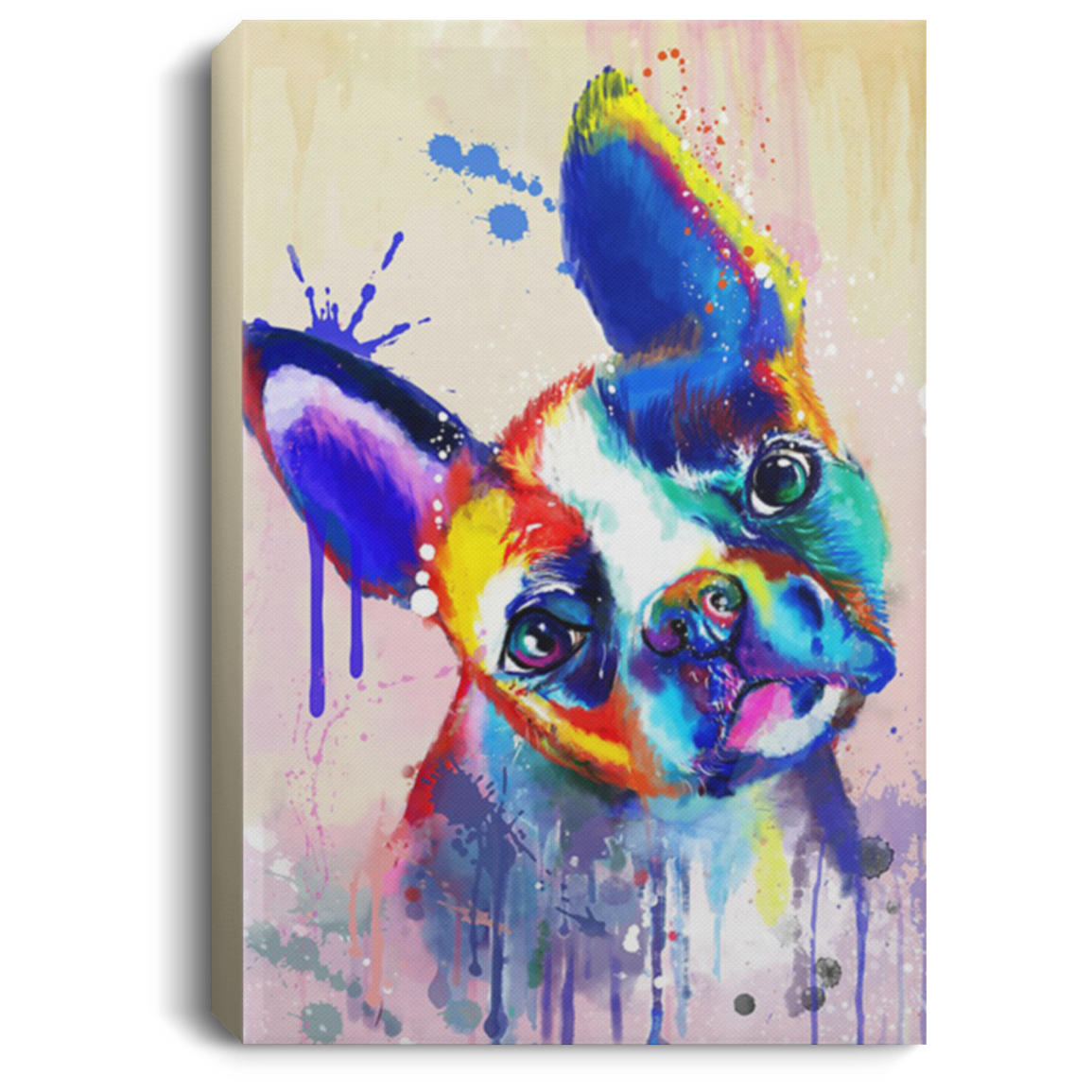 200825G Boston Terrier Water Colorful Wrapped Framed Canvas Wall Art Awesome Birthday Christmas Ideas Great Gift Decoration 8x12 12x18 16x24