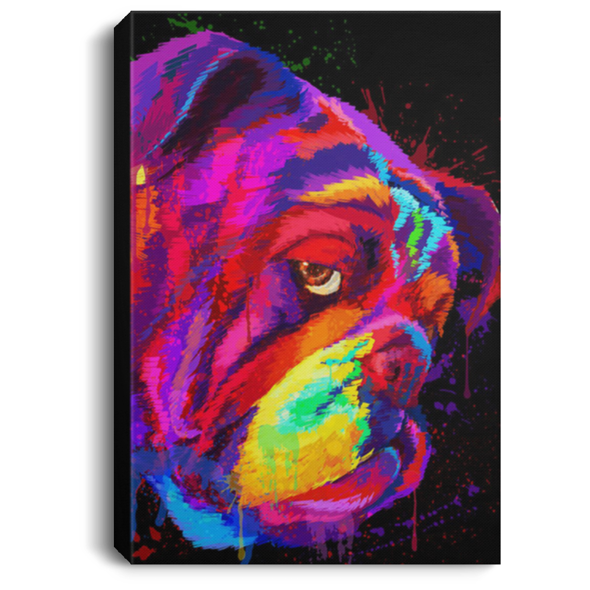 200822H Half Face Bulldog Water Colorful Canvas Art Wall Decor Picture Funny Gift For Men Women On Birthday Christmas Wrapped Ready To Hang 8x12 12x18 16x24