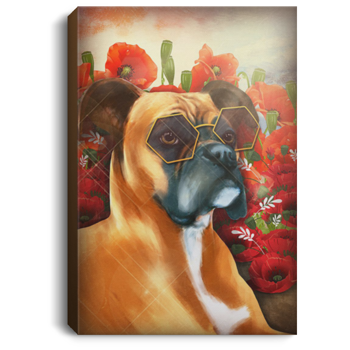 200822H Boxer Dog Flower Canvas Wall Art Print Decor Living Room Bedroom Office Wrapped Ready To Hang 8x12 12x18 16x24