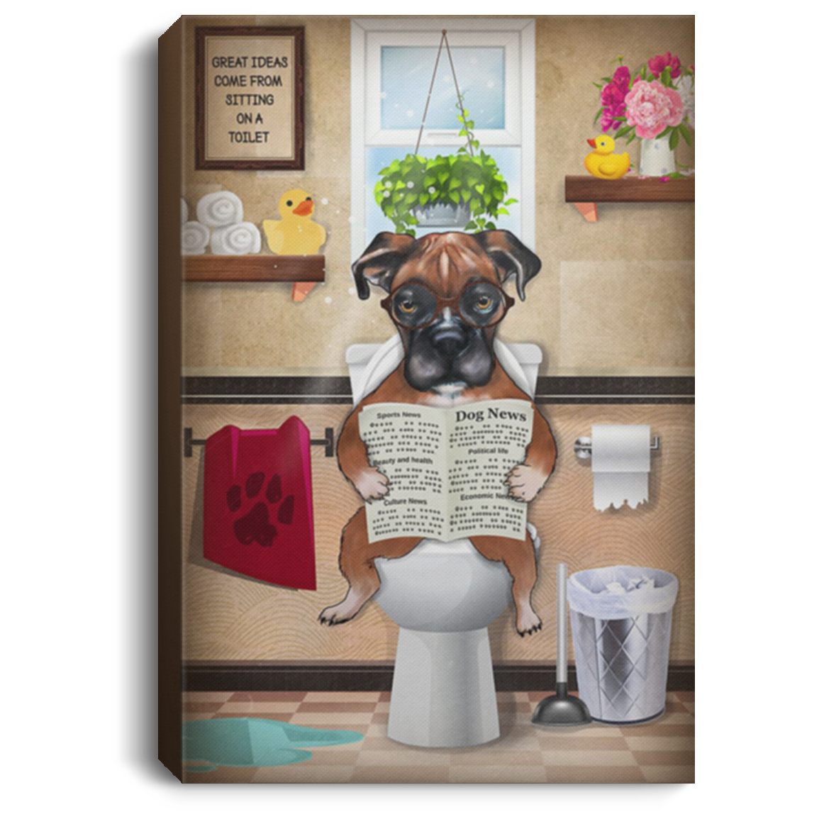 200822H Boxer Dog Toilet Wall Art Canvas Prints Personalized Gift For Men Women Wrapped Ready To Hang 8x12 12x18 16x24