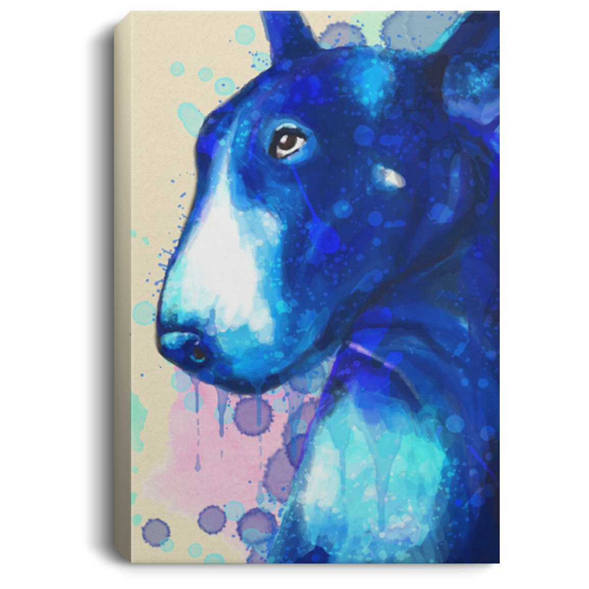 200822H Bull Terrier Water Blue Color Wall Art Canvas Home Personalized Gift For Men Women On Birthday Christmas Wrapped Ready To Hang 8x12 12x18 16x24