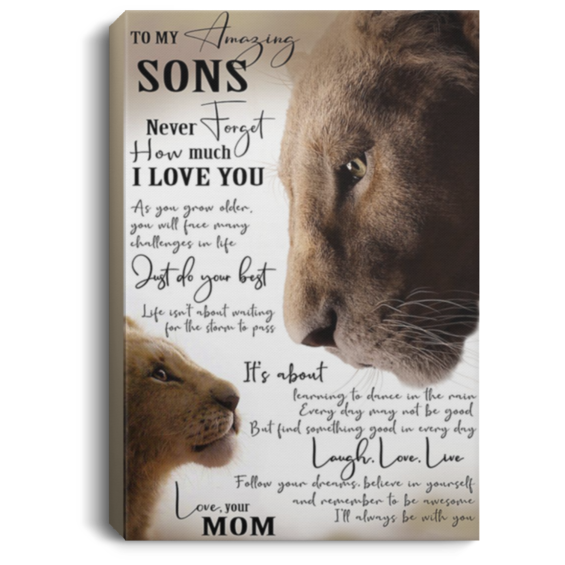 200813BB To My Amazing Sons Lion Gallery Wrapped Canvas Prints Perfect Birthday Christmas Ideas Great Gift Decoration 8x12 12x18 16x24