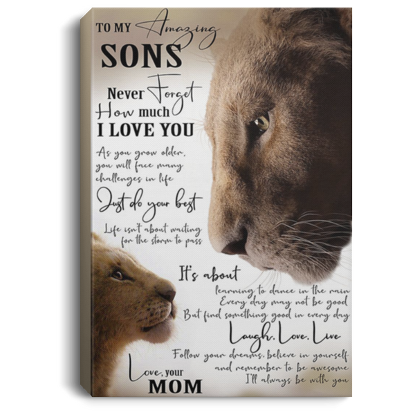 200813BB To My Amazing Sons Lion Gallery Wrapped Canvas Prints Perfect Birthday Christmas Ideas Great Gift Decoration 8x12 12x18 16x24