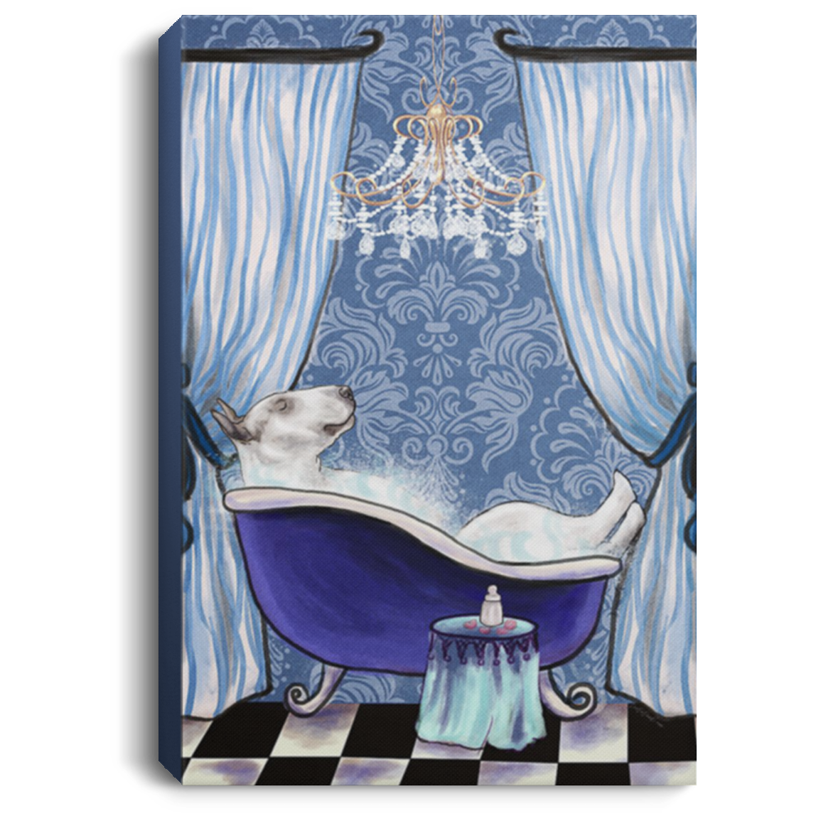 200822H Bull Terrier Bath Wall Art Canvas Prints Funny Gift For Men Women On Birthday Christmas Wrapped Ready To Hang 8x12 12x18 16x24