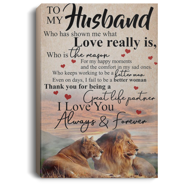 200813BB Wife To Husband Lion Family Wall Art Canvas Vertical - Thank You For Being A Great Life Partner Poster 8x12 12x18 16x24