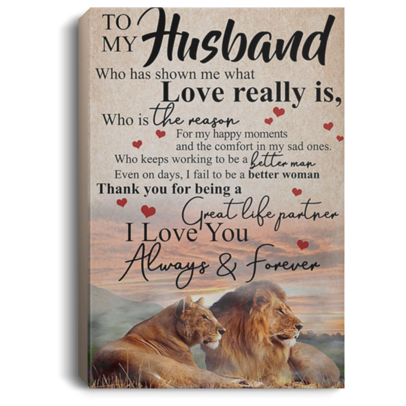 200813BB Wife To Husband Lion Family Wall Art Canvas Vertical - Thank You For Being A Great Life Partner Poster 8x12 12x18 16x24