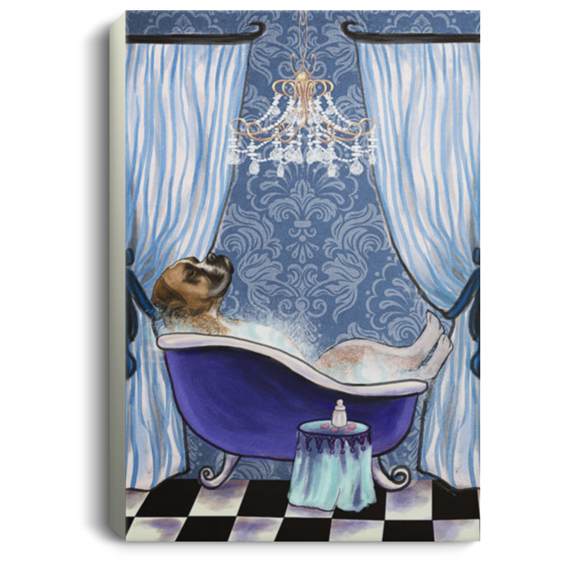 200822H Dog Boxer Bathroom Wrapped Framed Canvas Print Gift For Men Women On Birthday Christmas Anniversary 8x12 12x18 16x24