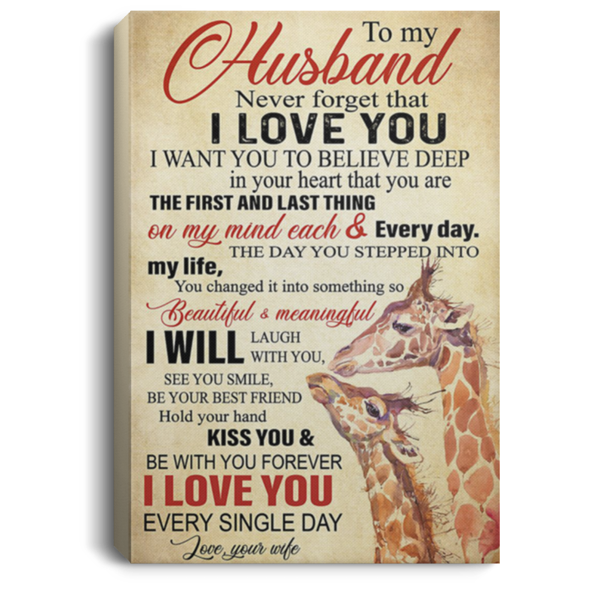 200813BB To My Husband From Wife Giraffe Inspiration Canvas Wall Art Awesome Birthday Christmas Ideas Great Gift Decoration 8x12 12x18 16x24