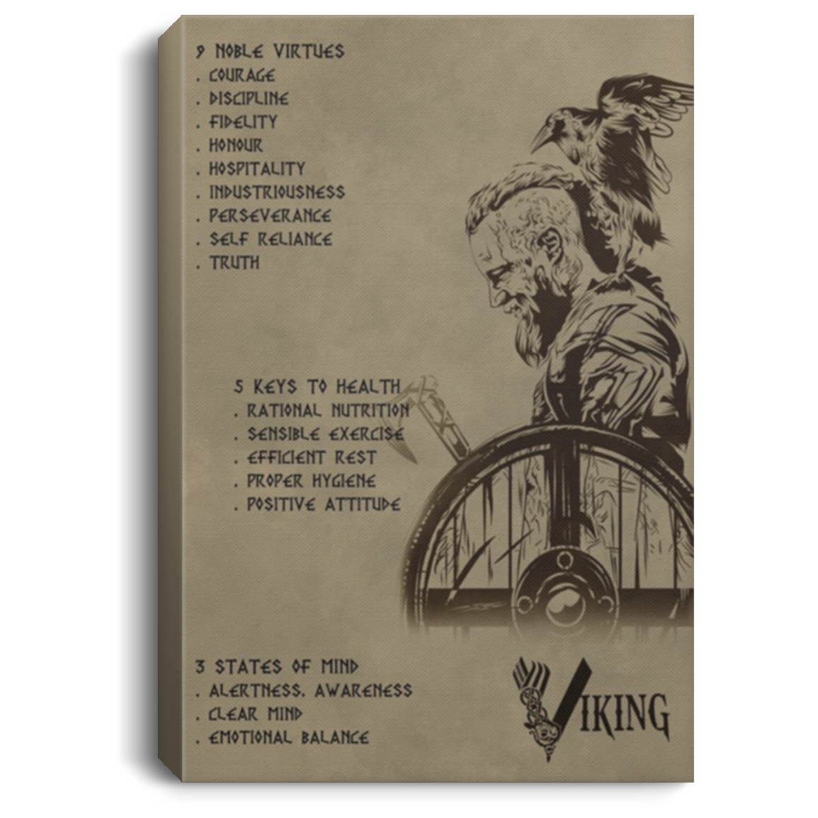 AAA200704 Viking Vintage Canvas Art Wall Decor Office Bedroom Living Room 9 Noble Virtues 5 Keys To Heath 3 States Of Mind 8x12 12x18 16x24