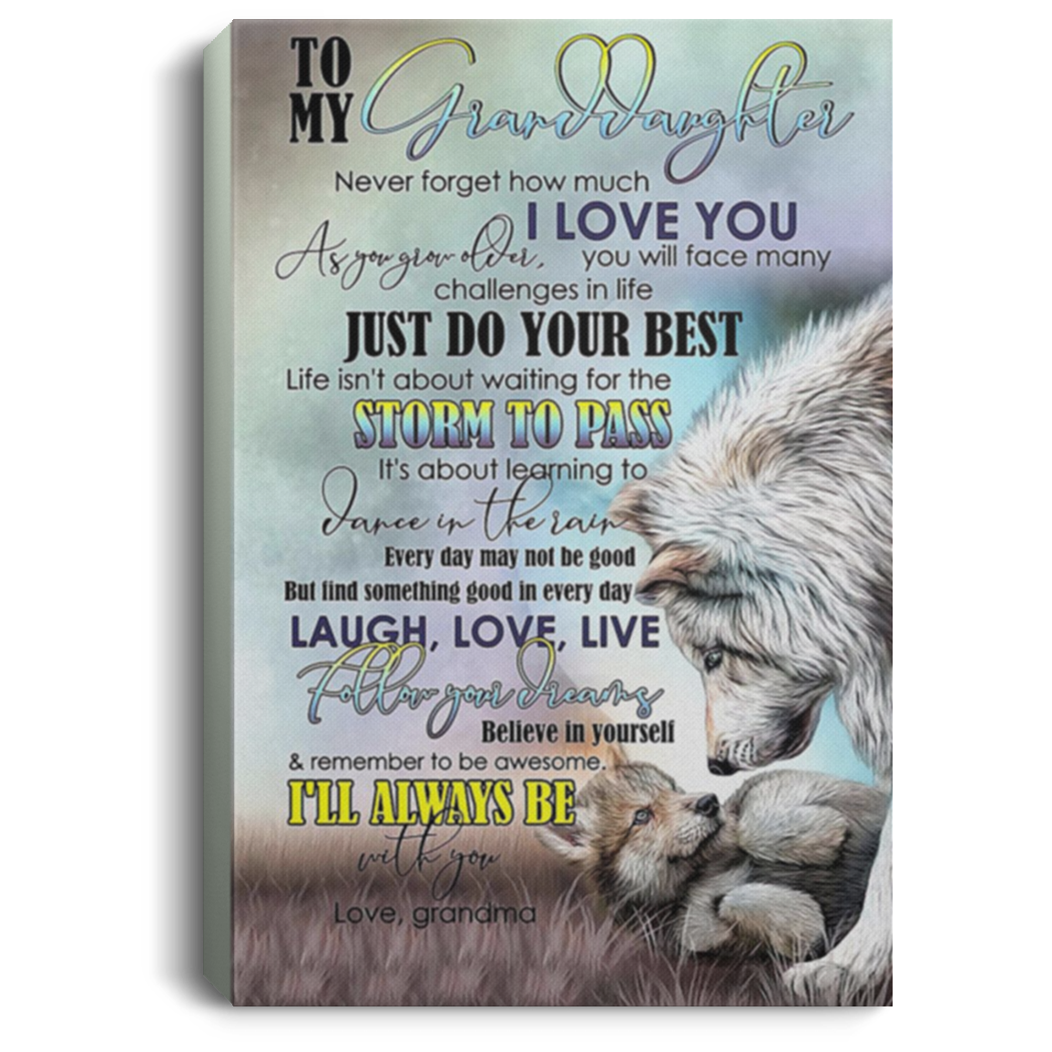 200813BB Wolf Granddaughter Family Canvas Wall Decor From Grandma Awesome Birthday Christmas Ideas Great Gift Decoration 8x12 12x18 16x24