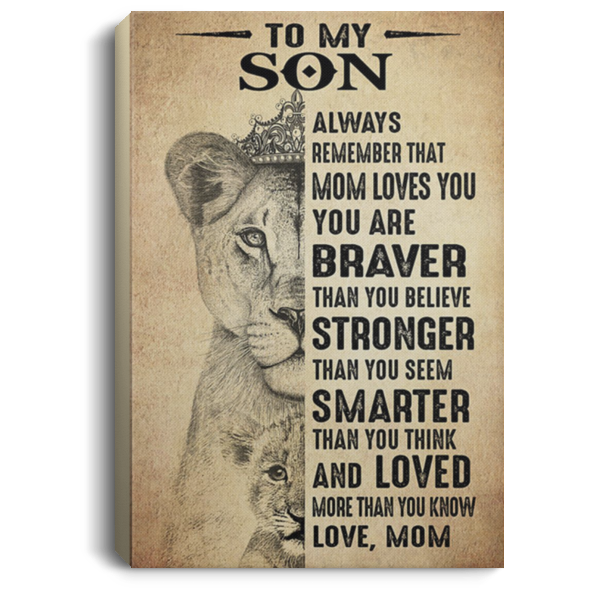 200813BB To My Son Love Mom Lion Canvas Wall Art For Living Room Perfect Birthday Great Gift Ideas Decoration 8x12 12x18 16x24