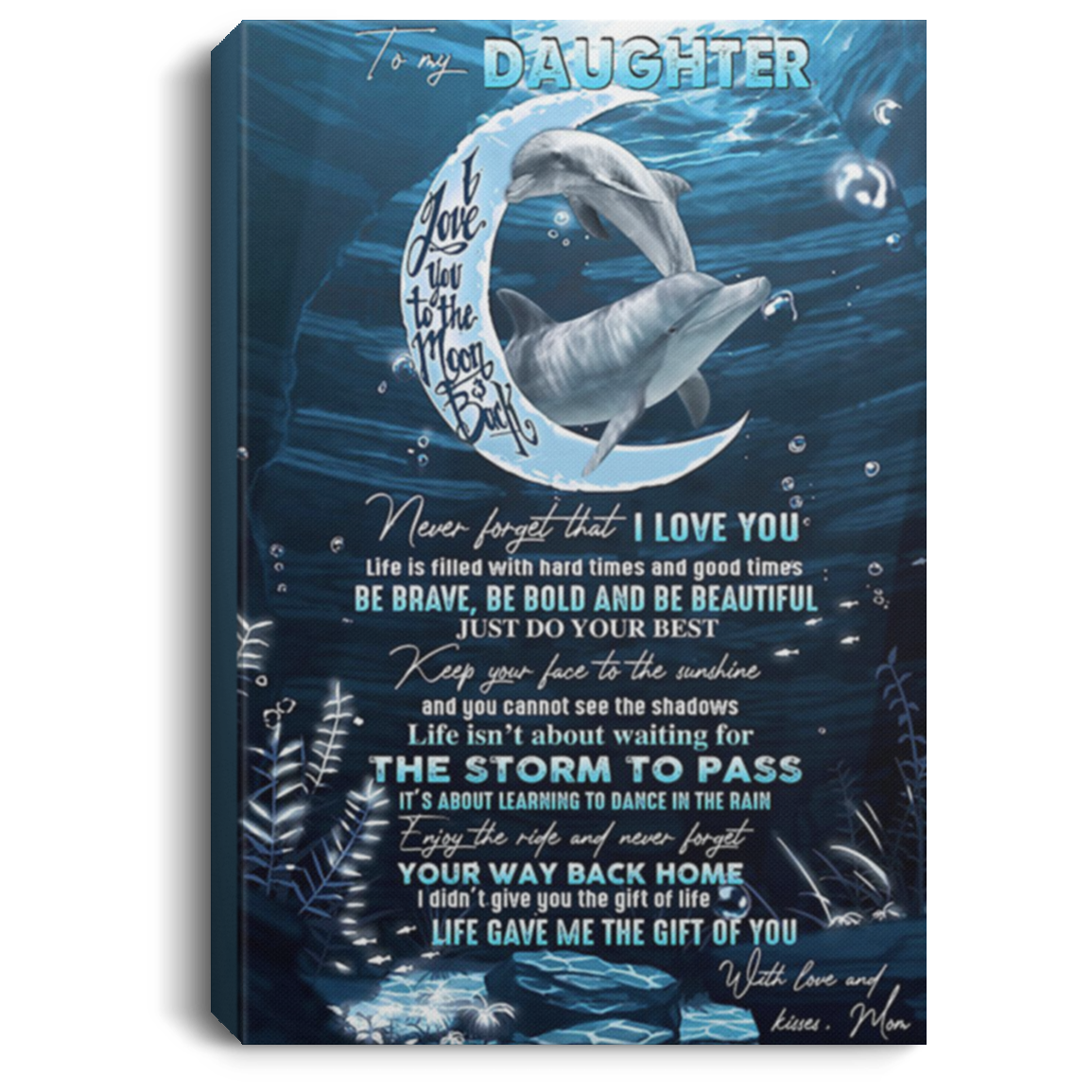 200813BB To My Daughter Love Mom Dolphin Family Quotes Canvas Wall Art Birthday Christmas Gag Gift Great Idea Decoration