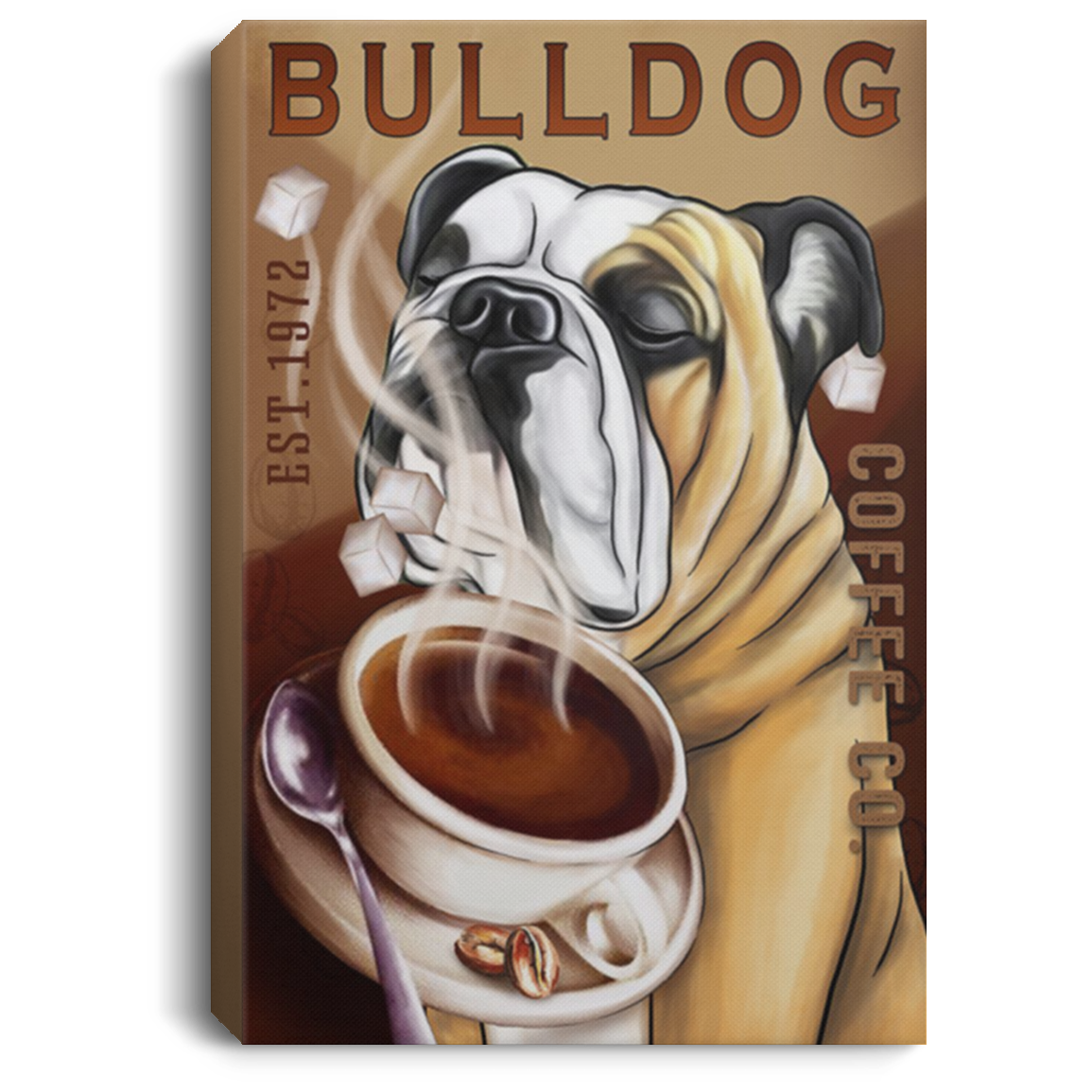200822H Bulldog Coffee Company Est 1972 Canvas Wall Art For Living Room Bedroom Office Wrapped Ready To Hang 8x12 12x18 16x24