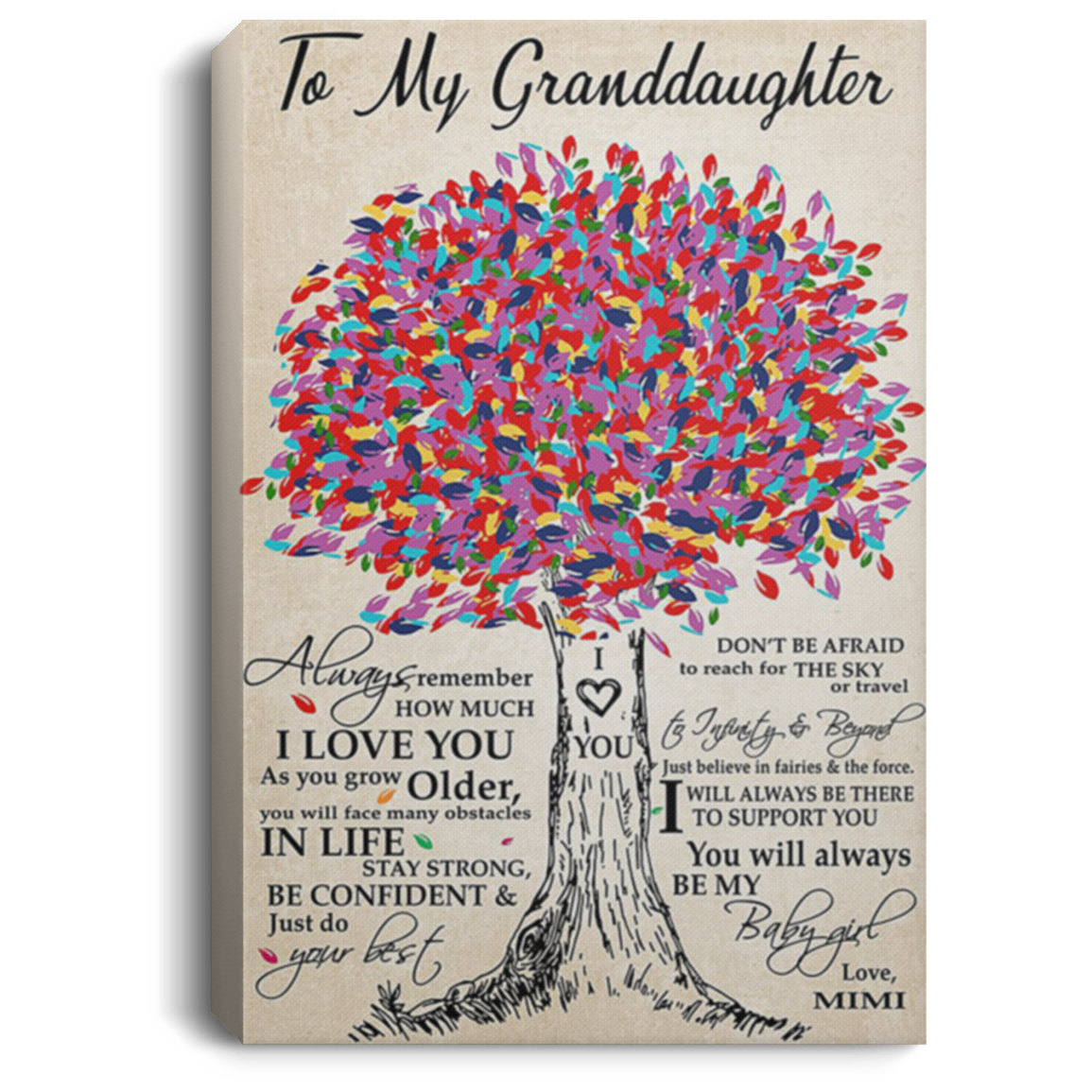 200813BB Family Canvas Art Tree To My Granddaughter From Grandma Perfect Birthday Christmas Ideas Great Gift Decoration 8x12 12x18 16x24