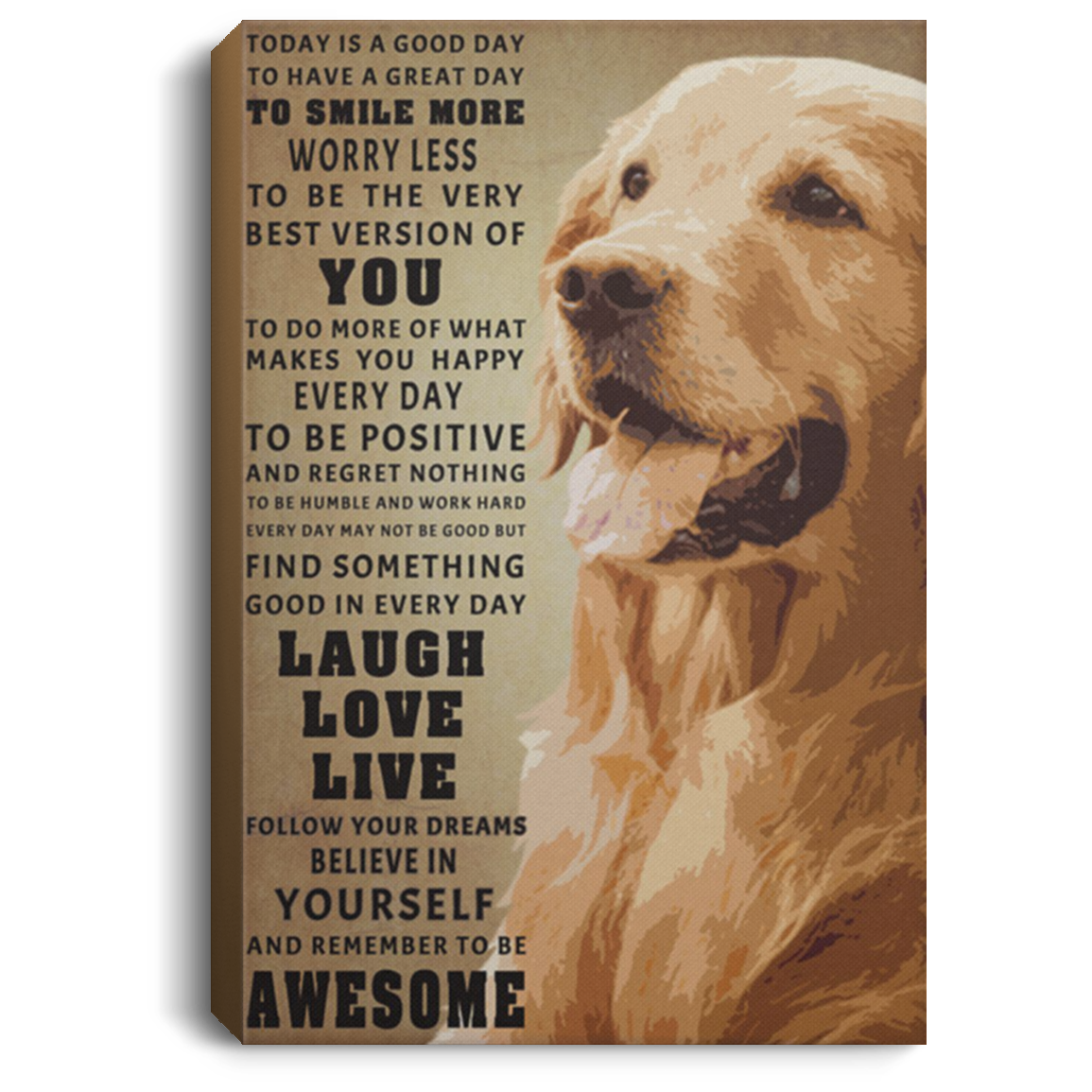 200825G Remember To Be Awesome Golden Retriever Dog Canvas Wall Art Wrapped Ready To Hang Amazing Birthday Christmas Gag Gift For Men Women 8x12 12x18 16x24