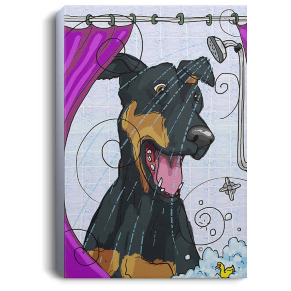 200825G Funny Doberman Bath Dog Canvas Wall Art Wrapped Ready To Hang Personalized Birthday Christmas Gag Gift For Men Women 8x12 12x18 16x24