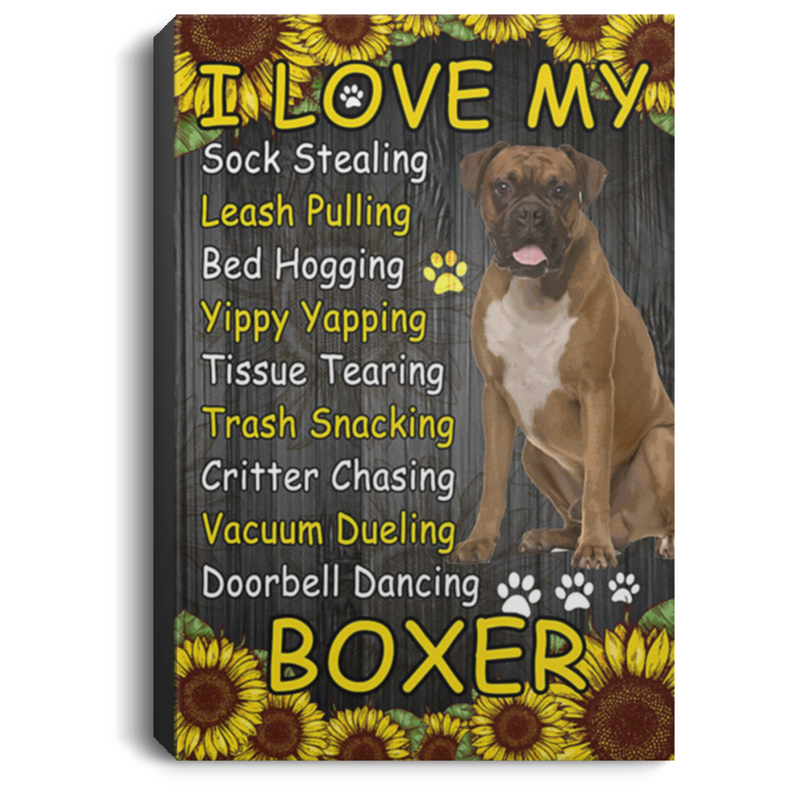 200822H I Love My Boxer Wall Art Canvas Vertical Gift For Men Women On Birthday Xmas Wrapped Ready To Hang 8x12 12x18 16x24