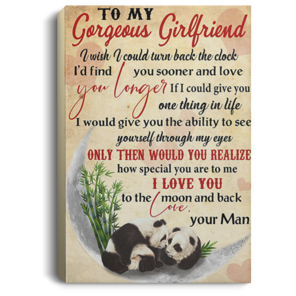 200813BB Girlfriend Panda Family Canvas Art I Wish I Could Turn Back The Clock I'd Find You Sooner And Love You Longer Poster From Man 8x12 12x18 16x24