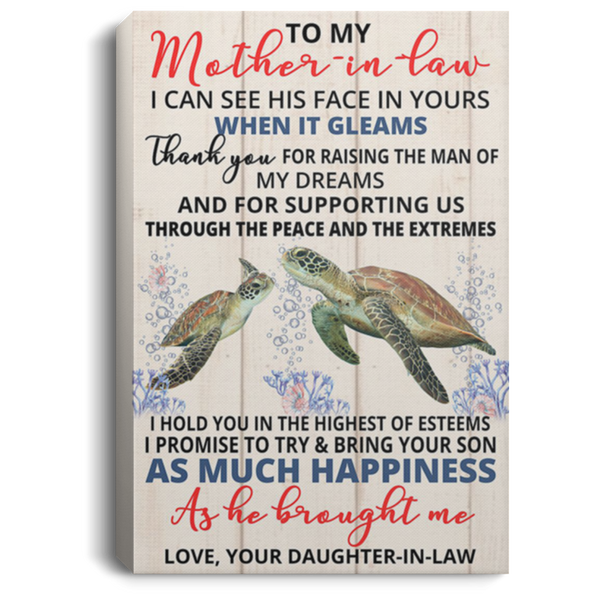 200813BB Daughter In Law To Mother In Law Turtle Inspiration Canvas Wall Art Thank You For Raising The Man Of My Dreams Poster 8x12 12x18 16x24