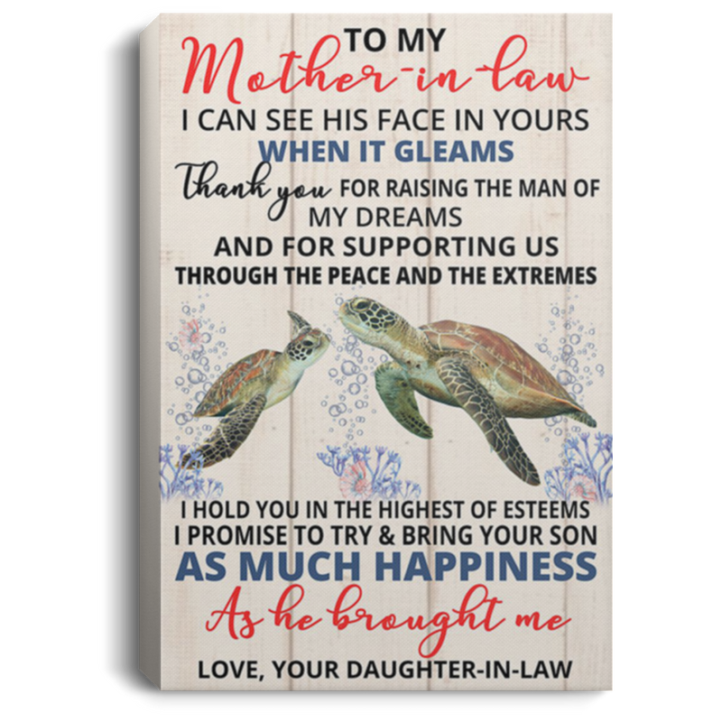 200813BB Daughter In Law To Mother In Law Turtle Inspiration Canvas Wall Art Thank You For Raising The Man Of My Dreams Poster 8x12 12x18 16x24