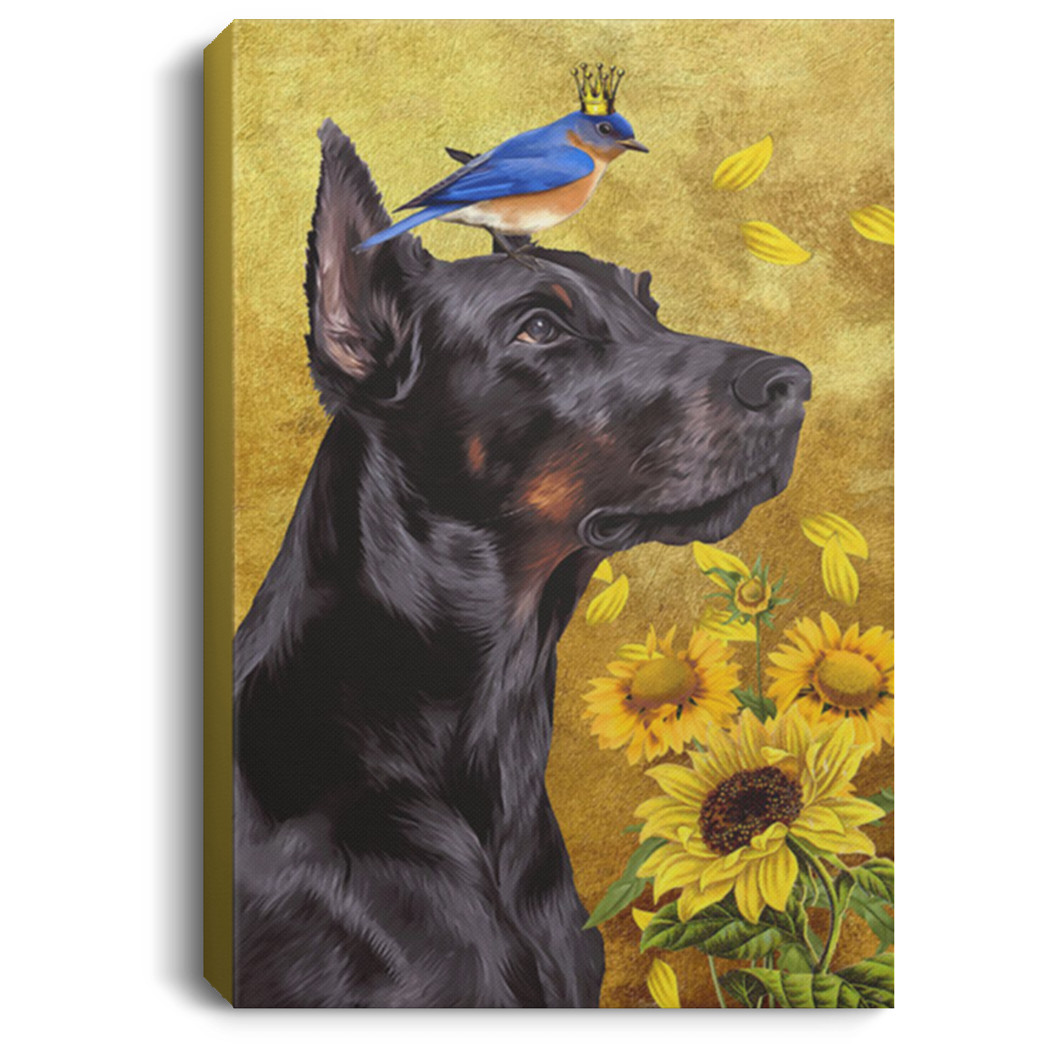 200825G Dog Canvas Pictures Doberman Sunflower Dog Canvas Wall Art For Living Room Bedroom Office Wrapped Ready To Hang 8x12 12x18 16x24