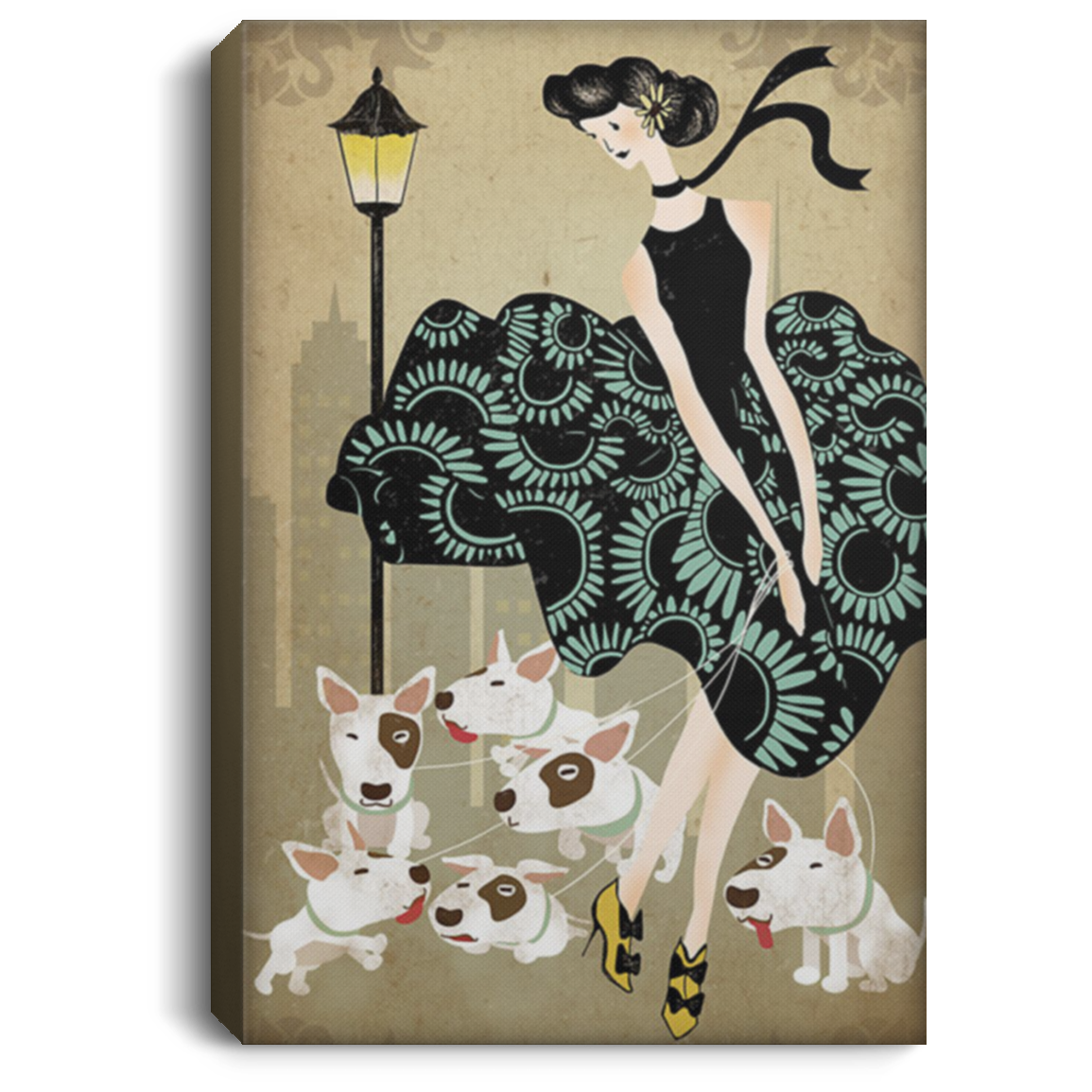 200822H Lady & Bull Terrier Dogs Wall Art Canvas For Bedroom Personalized Gift For Women On Birthday Christmas Wrapped Ready To Hang 8x12 12x18 16x24