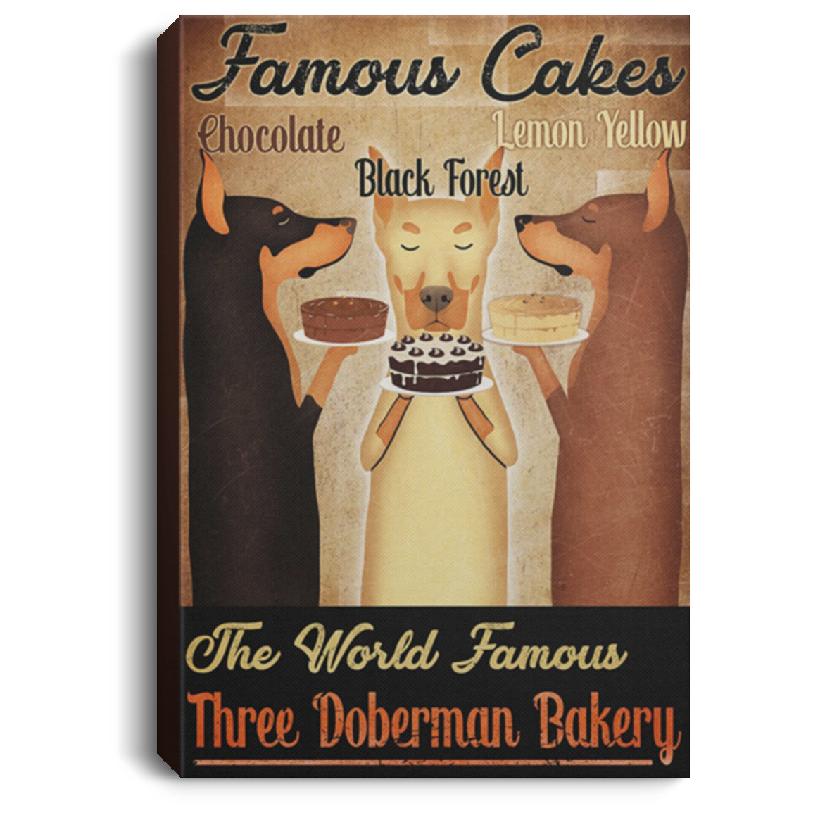 200825G Famous Cakes Chocolate, Black Forest, Lemon Yellow Doberman Dog Canvas Wall Art For Living Room Bedroom Office Restaurant