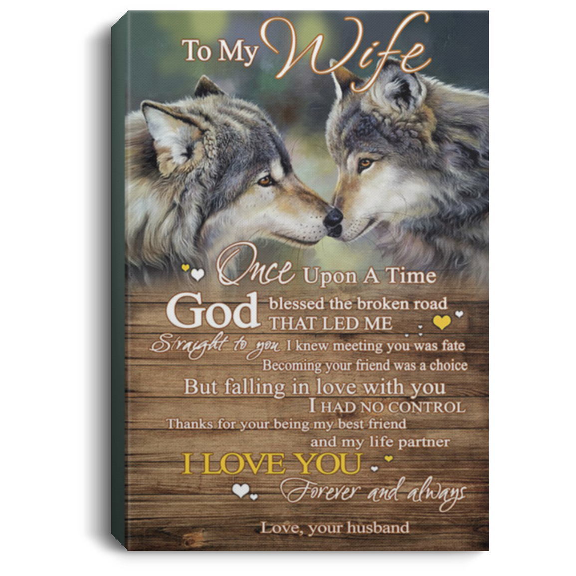 200813BB Wolf Canvas Art Wall Decor For Bedroom Living Room - God Blessed The Broken Road That Led Me Straight To You From Husband 8x12 12x18 16x24