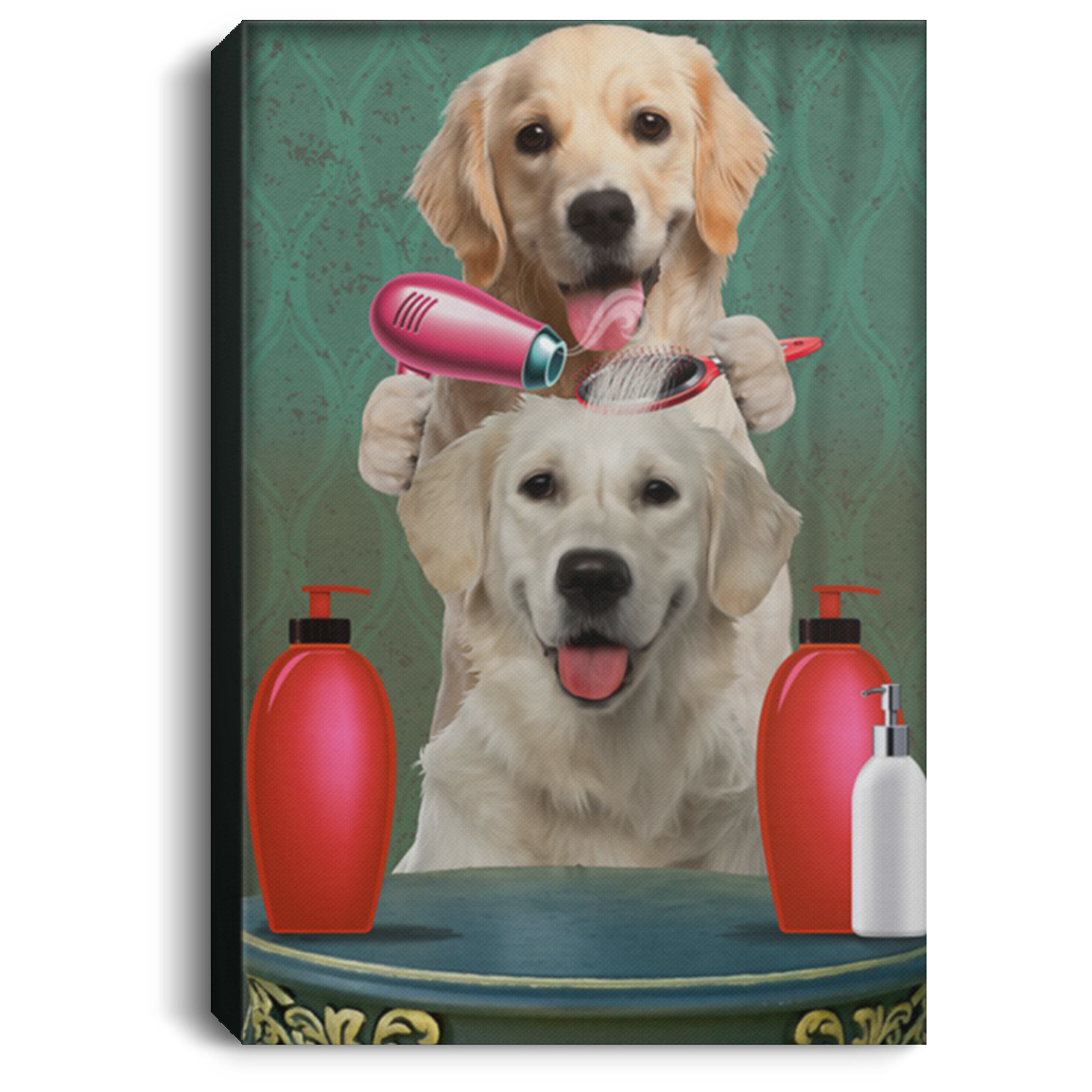 200825G Golden Retriever Hair Salon Wrapped Framed Canvas Print Perfect Birthday Christmas Gag Gift For Men Women 8x12 12x18 16x24