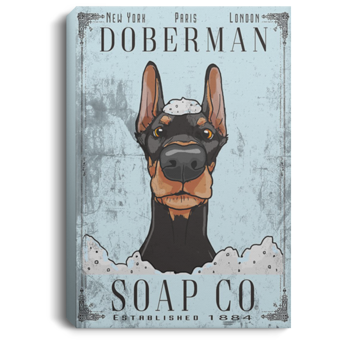 200825G Doberman Soap Company Est 1984 Dog Canvas Wall Art For Living Room Bedroom Funny Birthday Christmas Gag Gift For Men Women