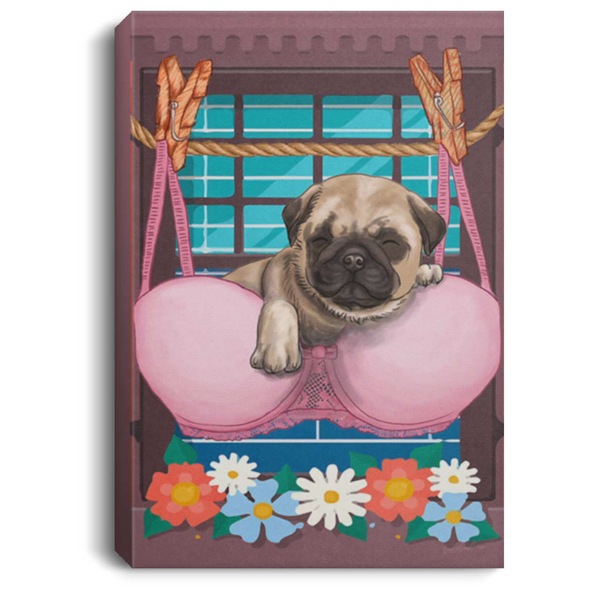 200822H The Pug Is On The Bra Canvas Poster Wall Art Decor Living Room Bedroom Office Best Gift For Men Women Wrapped Ready To Hang 8x12 12x18 16x24