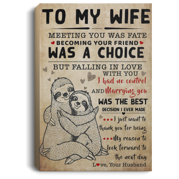 200813BB Husband To Wife Sloth Family Canvas Wall Decor - I Just Want To Thank You For Being My Reason To Look Forward To The Next Day Art Poster 8x12 12x18 16x24