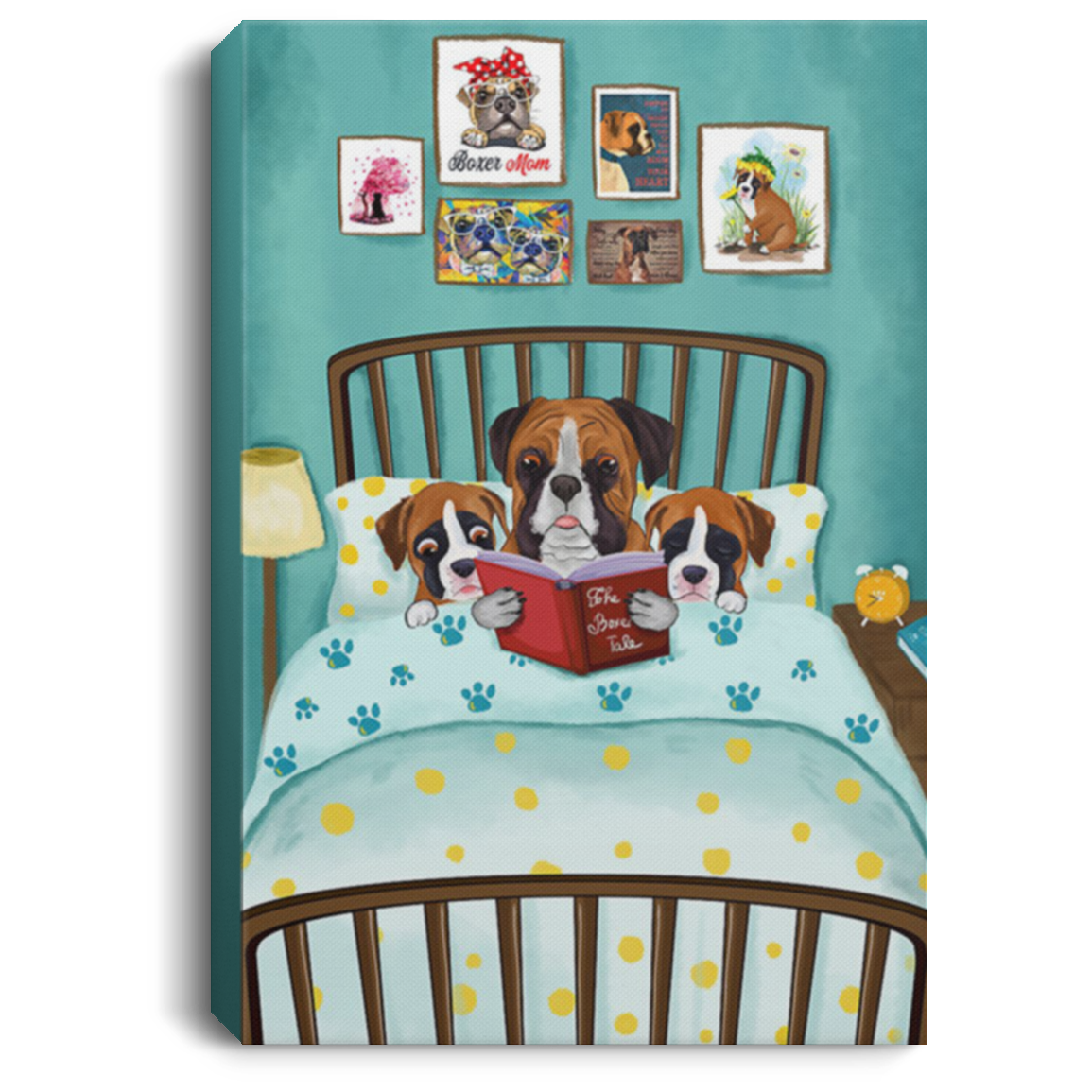 200822H Dog Boxer Read Book Wrapped Framed Canvas Print Gift For Men Women On Birthday Christmas Anniversary 8x12 12x18 16x24