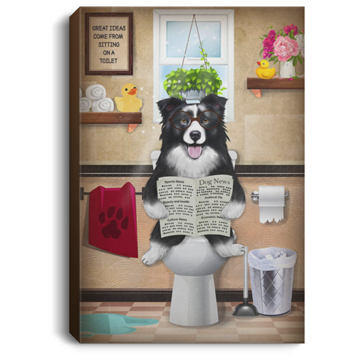200825G Border Collie Wall Art Canvas For Living Room Bedroom Great Ideas Come From Sitting On A Toilet Wrapped Ready To Hang 8x12 12x18 16x24