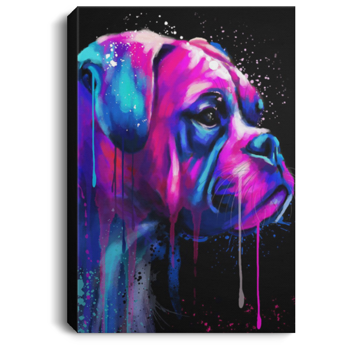 200822H Canvas Art Wall Decor For Bedroom Living Room Office Boxer Dog Print Picture Black Background Wrapped Ready To Hang 8x12 12x18 16x24