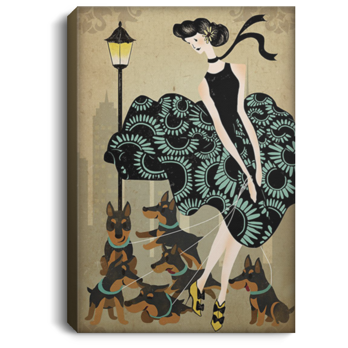 200825G Girl Doberman Dog Canvas Wall Art Decor Funny Gift For Men Women On Birthday Christmas Wrapped Ready To Hang 8x12 12x18 16x24