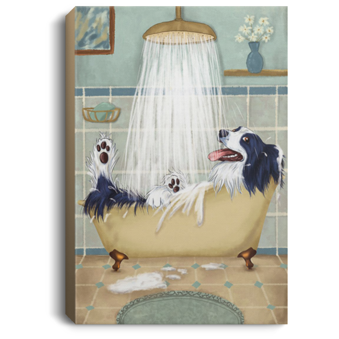 200825G Border Collie Bath Canvas Wall Art Funny Birthday Christmas Ideas Great Gift Decoration 8x12 12x18 16x24