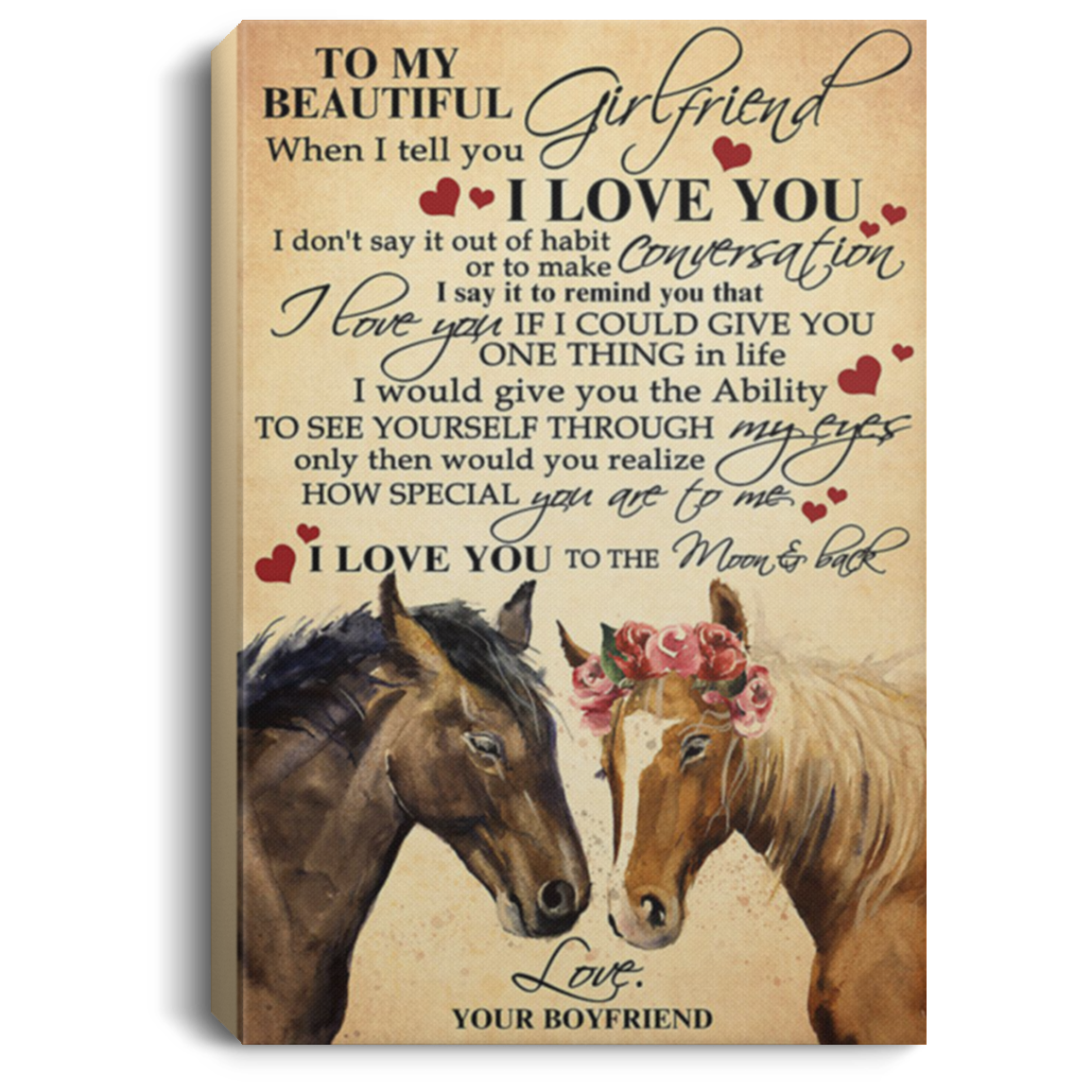 200813BB Boyfriend To Girlfriend Horse Vintage Poster Canvas Wall Art I Love You To The Moon And Back 8x12 12x18 16x24