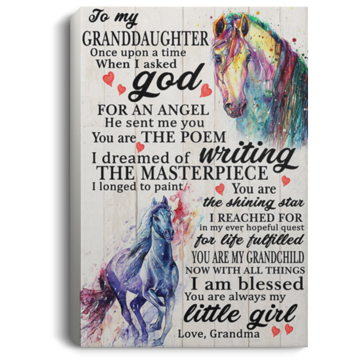 200813BB To My Granddaughter Horse Wall Art Canvas Prints Once Upon When I Asked God For An Angel He Sent Me You Poster Gift From Grandma