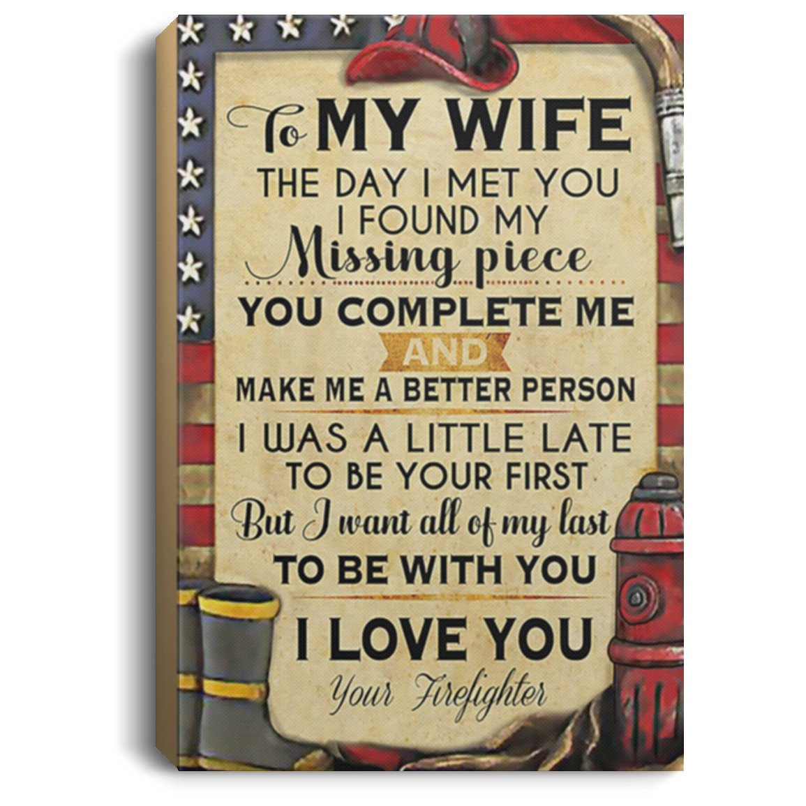 200813BB Wife Gift From Husband You Complete Me And Make Me A Better Person Firefighter Wall Art Canvas Prints 8x12 12x18 16x24
