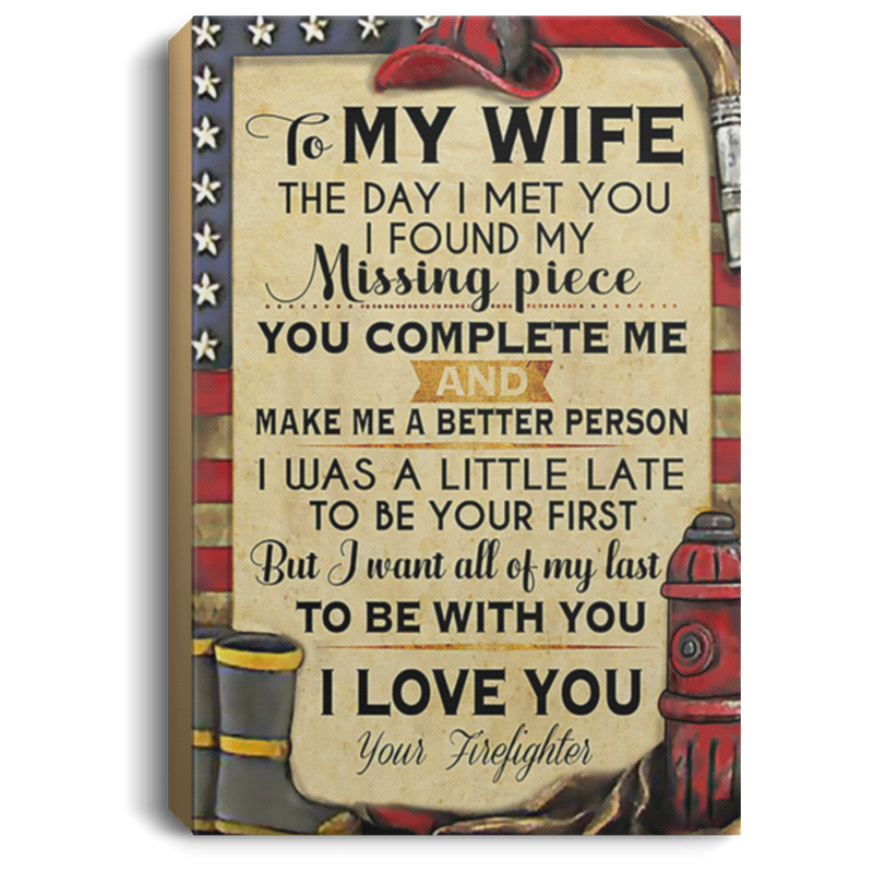 200813BB Wife Gift From Husband You Complete Me And Make Me A Better Person Firefighter Wall Art Canvas Prints 8x12 12x18 16x24