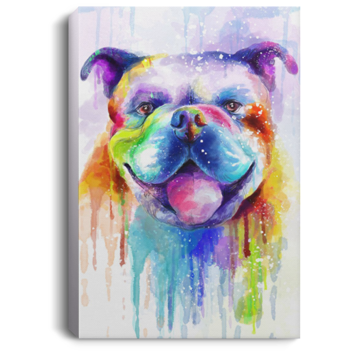 200822h Wall Art Canvas White Bulldog Water Colorful Picture FUNNY Gift For Men Women On Birthday Christmas Wrapped Ready To Hang 8X12 12X18 16X24